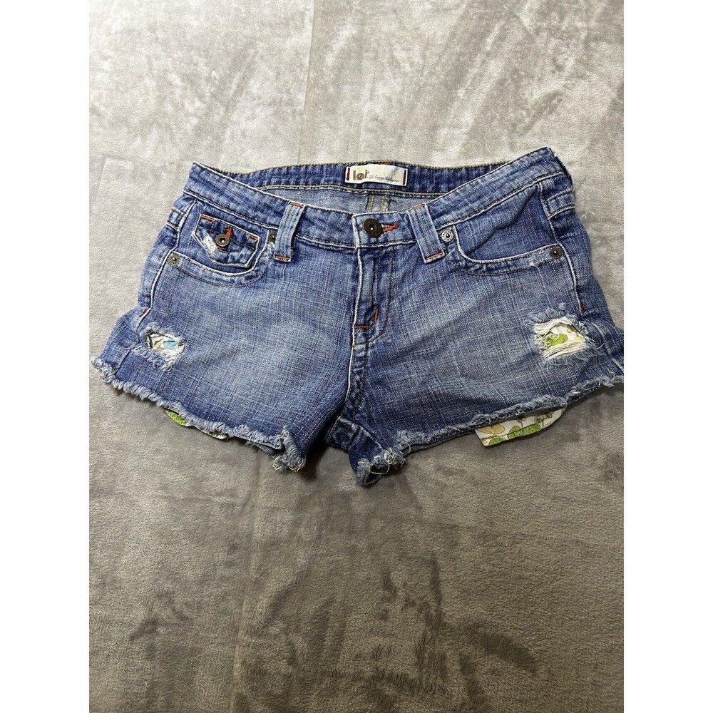 l.e.i. Junior Distressed Denim Shorts Floral Lined Cutoff Cuffed Size 7